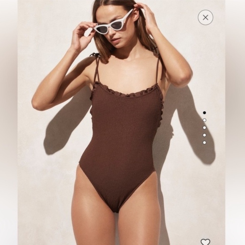 NWT! J.Crew Smocked tie-shoulder one-piece swimsuit in Brown | size 24 (3X)